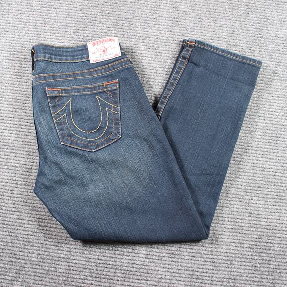 True Religion Jeans Womens 30 Blue Mid Rise Straight Lizzy Stretch Cropped - Picture 1 of 10